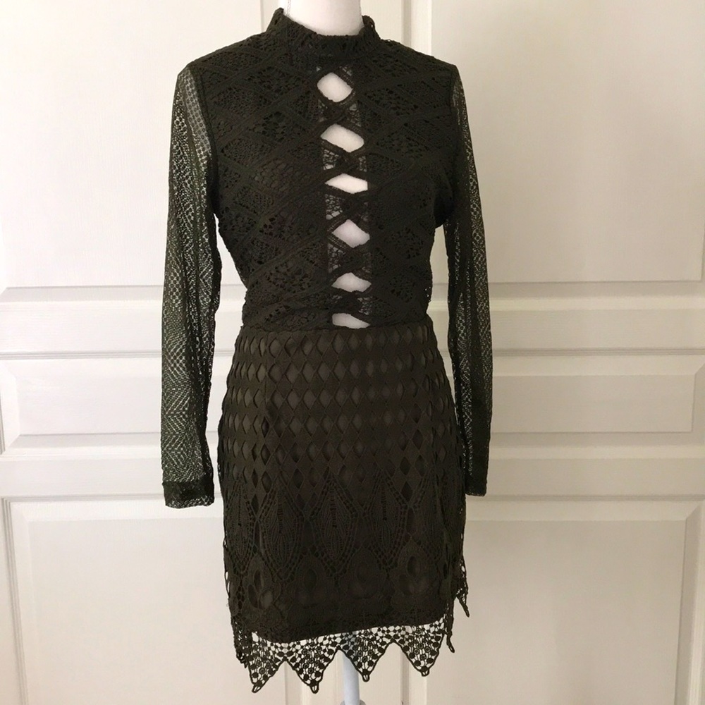 Missguided Olive Green Lace Dress